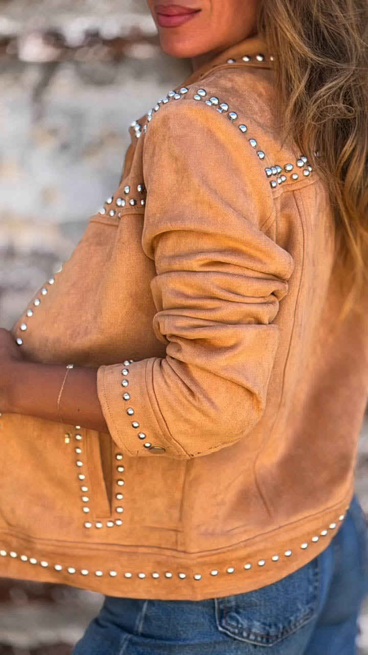 Blouson Décontracté Femme à Col et Rivets Élégant