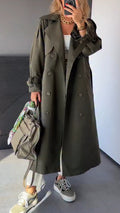 Trench-coat décontracté double boutonnage à revers pour femme avec tempérament