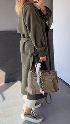 Trench-coat décontracté double boutonnage à revers pour femme avec tempérament
