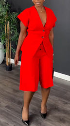 Ensemble décontracté veste col V et pantalon pour femme avec du tempérament
