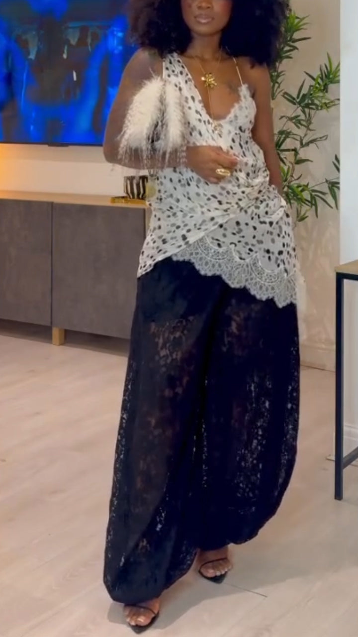 Ensemble Décontracté Femme : Haut Long Irrégulier à Fines Bretelles + Pantalon