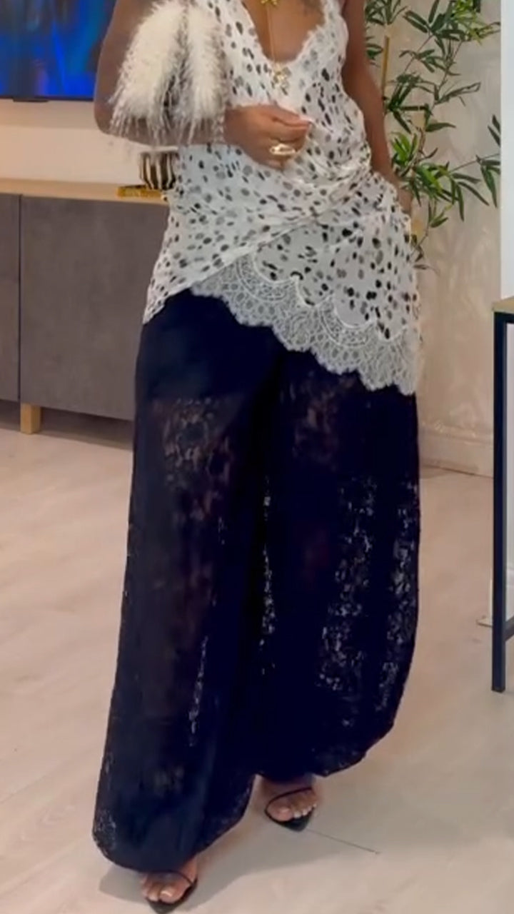 Ensemble Décontracté Femme : Haut Long Irrégulier à Fines Bretelles + Pantalon