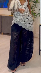 Ensemble Décontracté Femme : Haut Long Irrégulier à Fines Bretelles + Pantalon