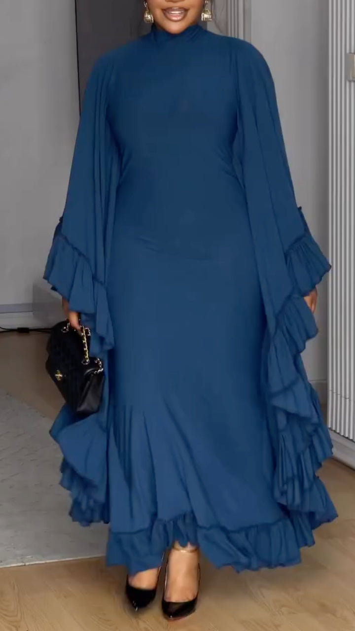 Robe élégante à volants et col rond pour femme