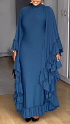 Robe élégante à volants et col rond pour femme