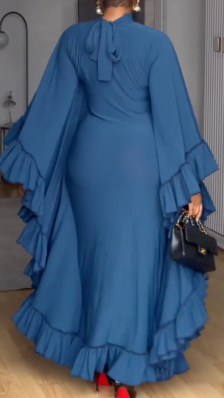Robe élégante à volants et col rond pour femme