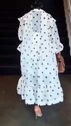 Ensemble décontracté pour femme : Haut col rond à pois + jupe patchwork avec une touche d'élégance