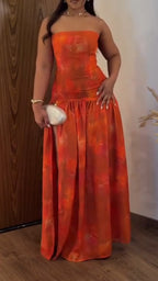Robe Femme sans Bretelles Imprimée Patchwork Élégante et de Tempérament