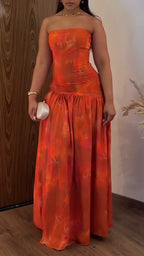 Robe Femme sans Bretelles Imprimée Patchwork Élégante et de Tempérament