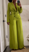 Ensemble tailleur-pantalon couleur unie pour femme : Veste à col + pantalon