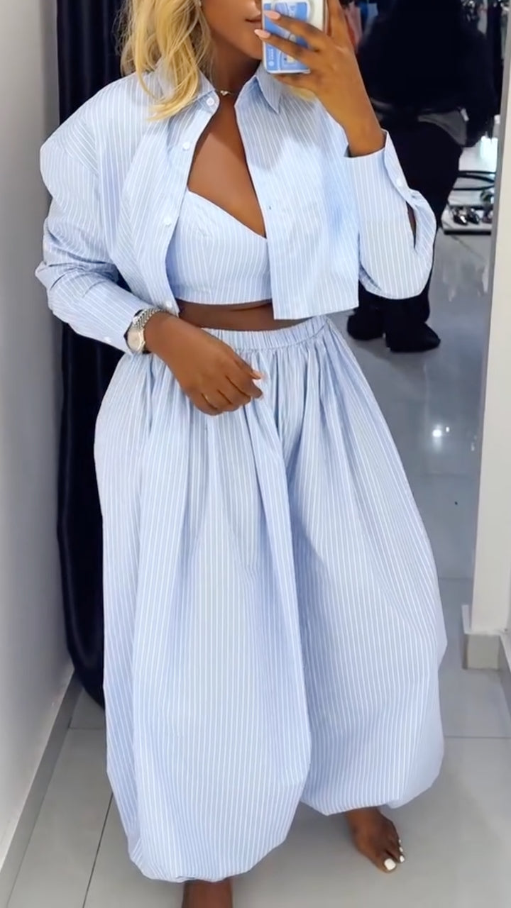 Ensemble 3 pièces rayé à revers pour femme