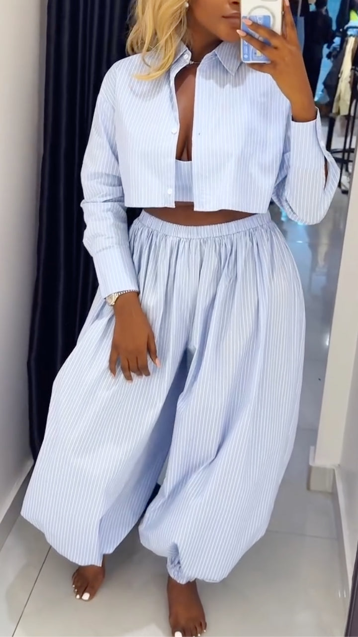 Ensemble 3 pièces rayé à revers pour femme