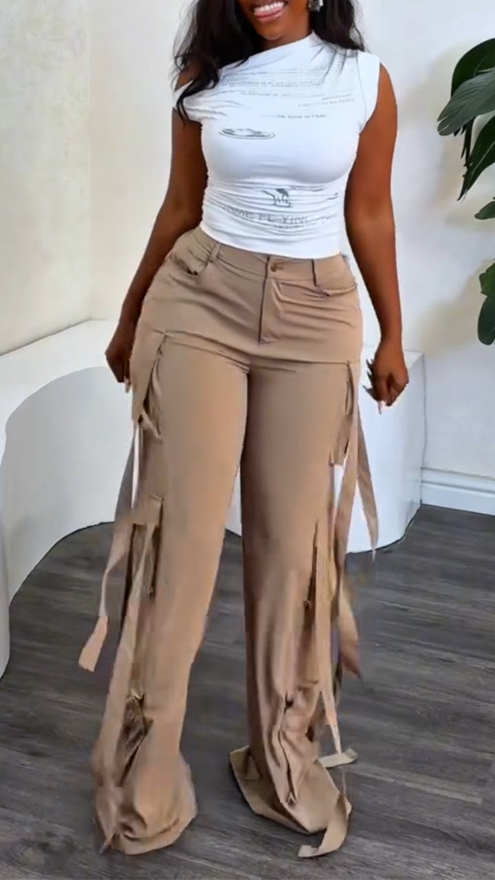 Ensemble décontracté haut à col diagonal et pantalon pour femme