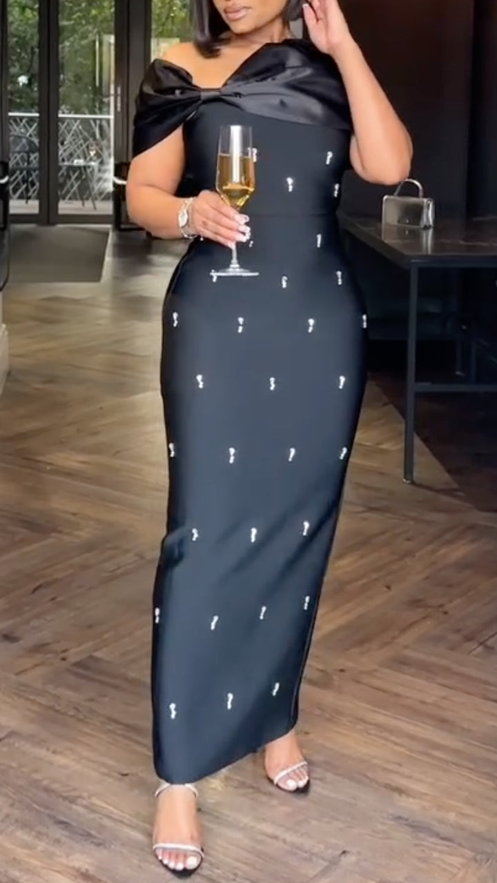 Robe bustier perlée avec nœud pour femme
