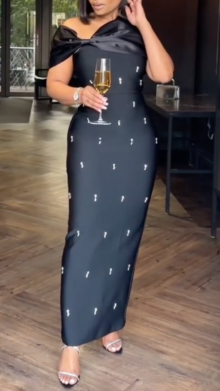 Robe bustier perlée avec nœud pour femme