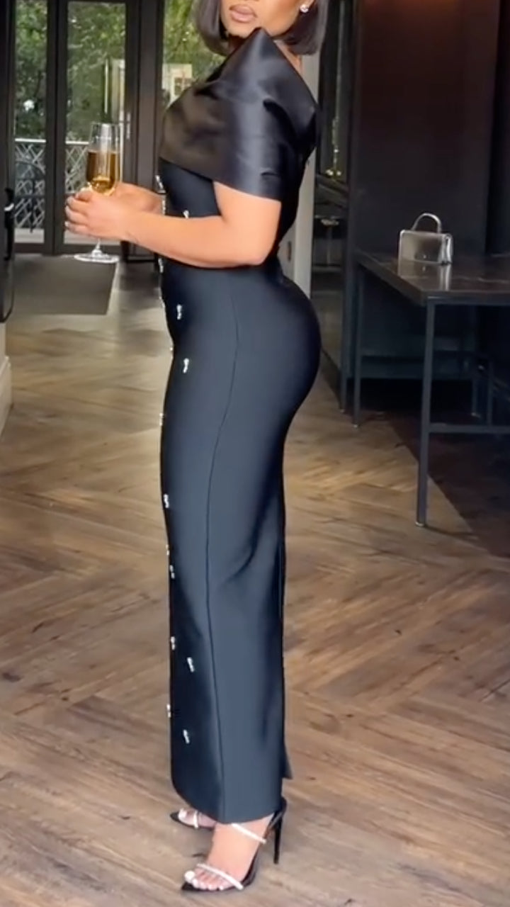 Robe bustier perlée avec nœud pour femme