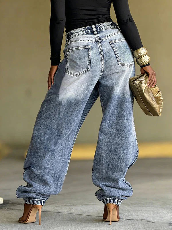 Jeans amples déchirés à franges pour femme