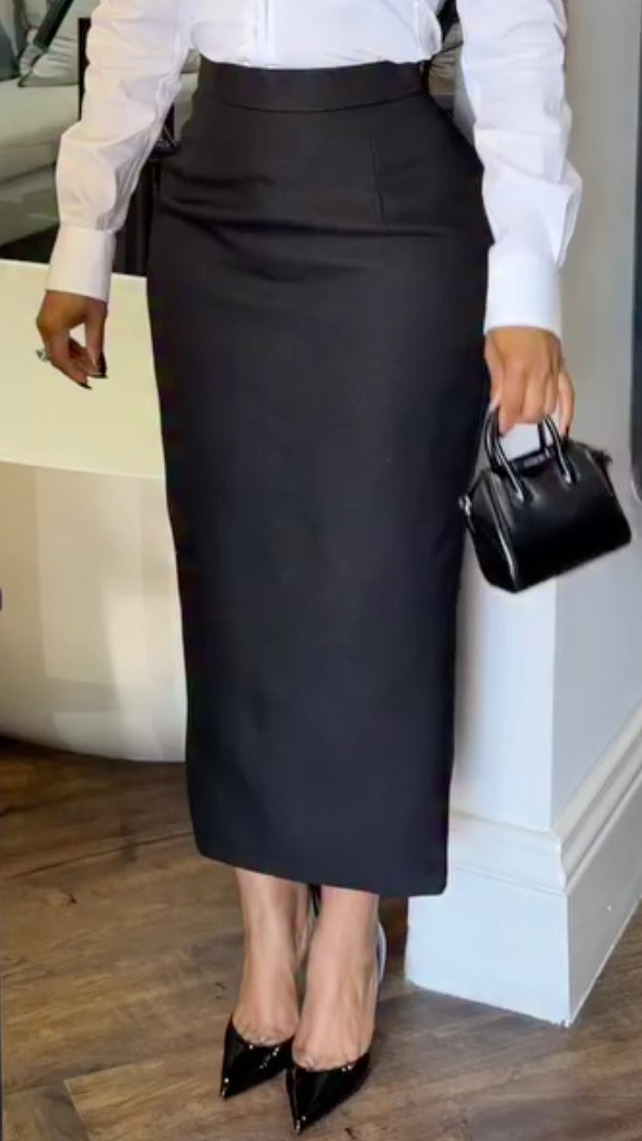 Ensemble chemise à col et jupe pour femme, idéal pour le travail