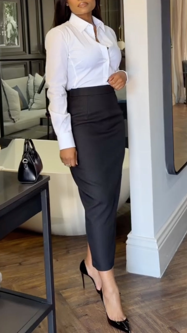 Ensemble chemise à col et jupe pour femme, idéal pour le travail