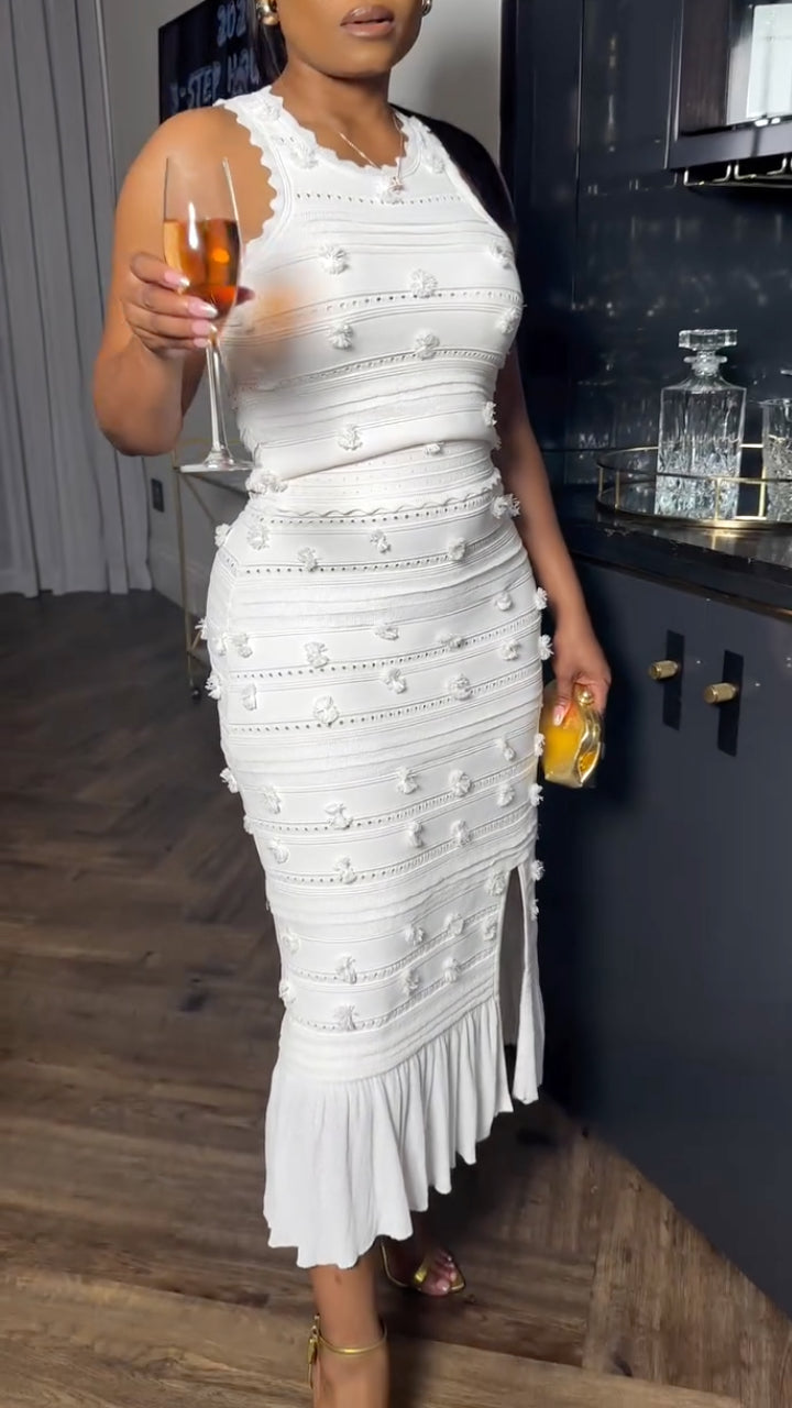 Ensemble élégant sans manches col rond en maille pour femme