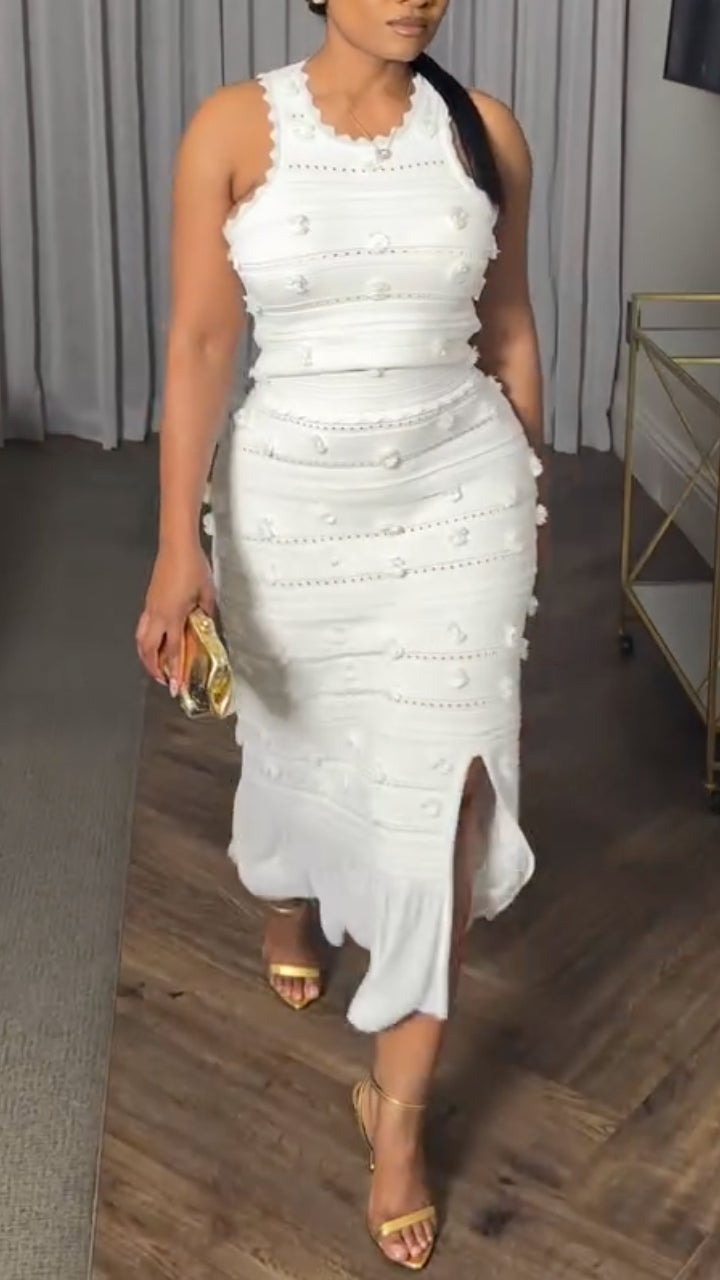 Ensemble élégant sans manches col rond en maille pour femme