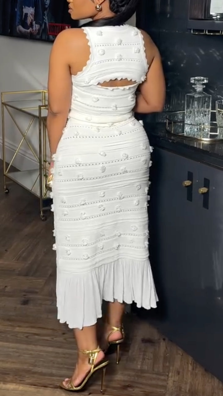 Ensemble élégant sans manches col rond en maille pour femme