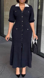 Robe mi-manches de style citadin à col pour femmes