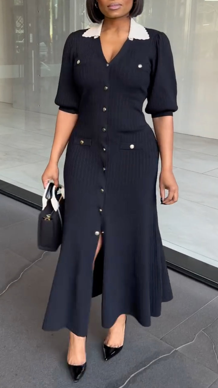 Robe mi-manches de style citadin à col pour femmes