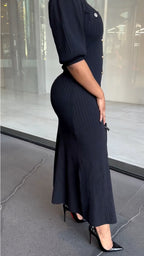 Robe mi-manches de style citadin à col pour femmes