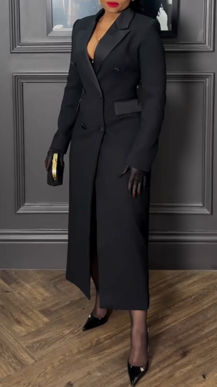 Robe Longue Élégante pour Femme avec Col Revers