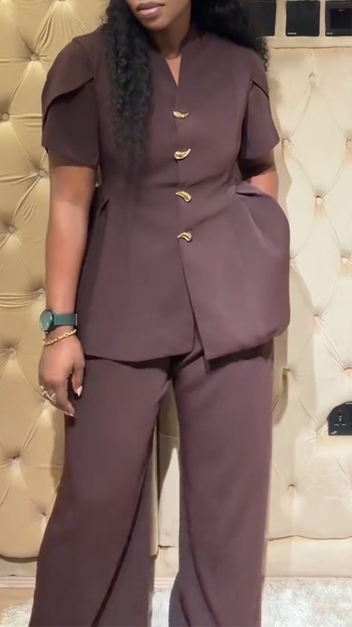 Ensemble décontracté pour femme : Haut col V et pantalon, avec du tempérament