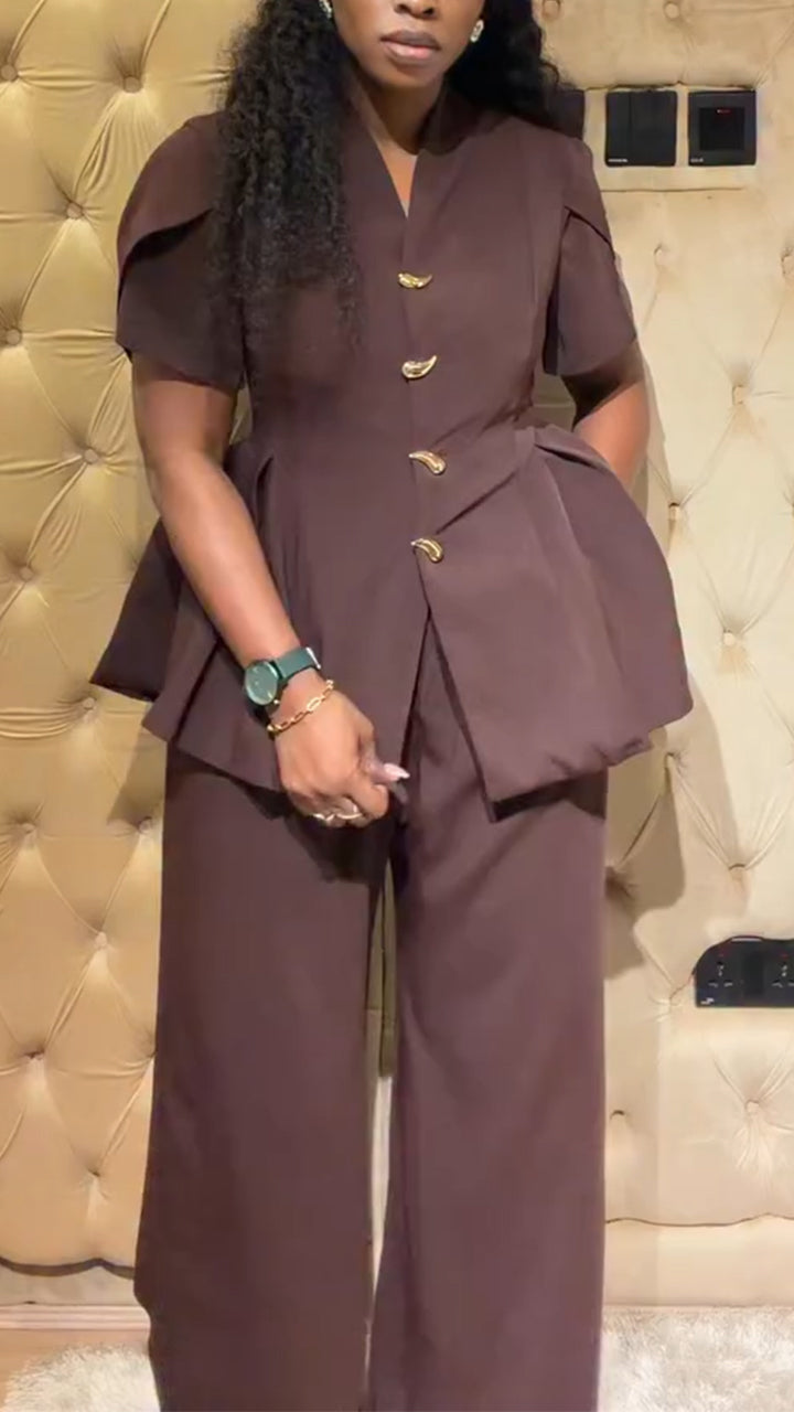 Ensemble décontracté pour femme : Haut col V et pantalon, avec du tempérament