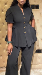 Ensemble décontracté pour femme : Haut col V et pantalon, avec du tempérament