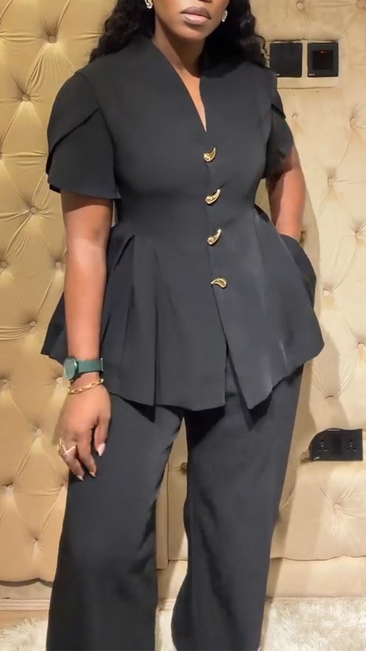 Ensemble décontracté pour femme : Haut col V et pantalon, avec du tempérament