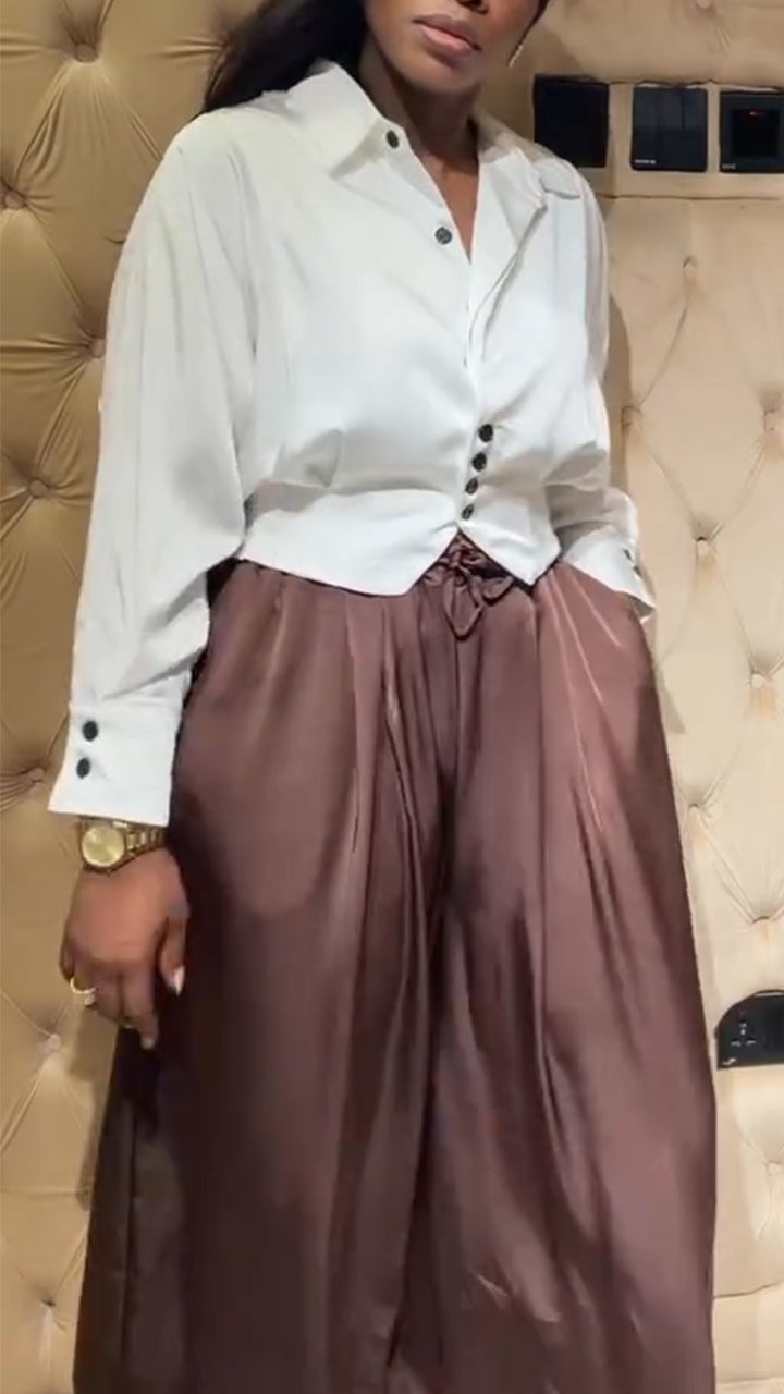 Ensemble décontracté chemise à col et pantalon pour femme