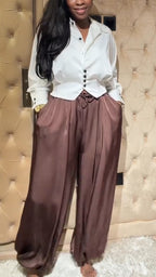 Ensemble décontracté chemise à col et pantalon pour femme