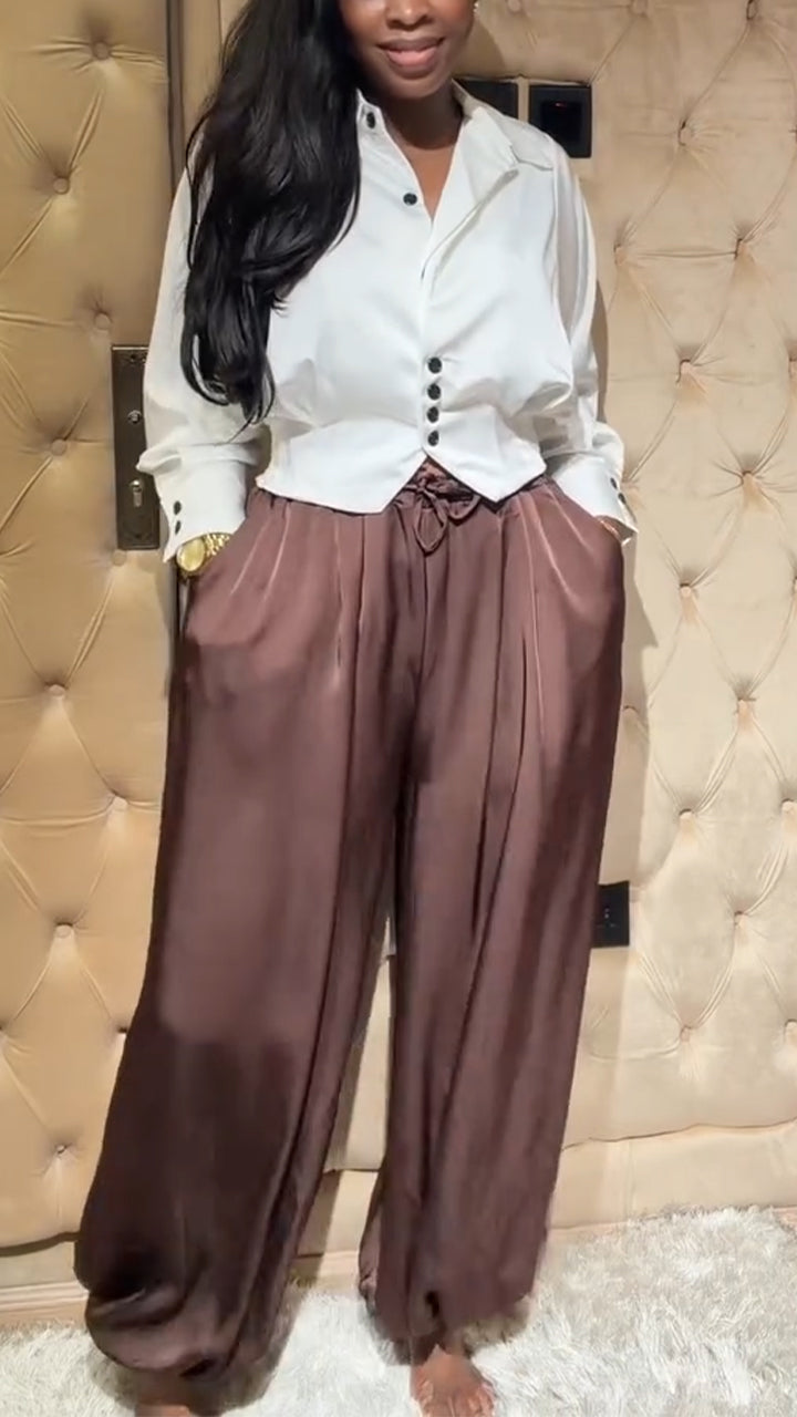 Ensemble décontracté chemise à col et pantalon pour femme