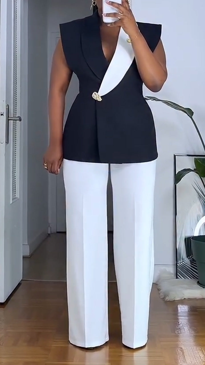 Ensemble costume de ville veste et pantalon à col pour femme