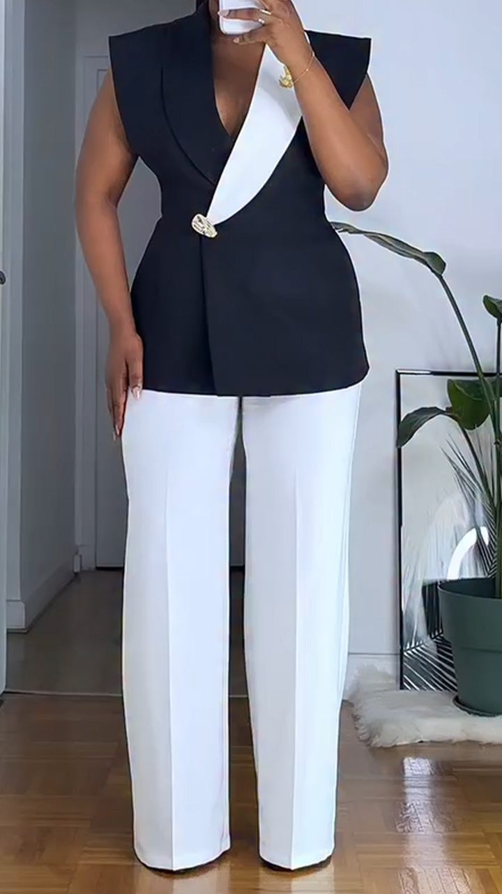 Ensemble costume de ville veste et pantalon à col pour femme