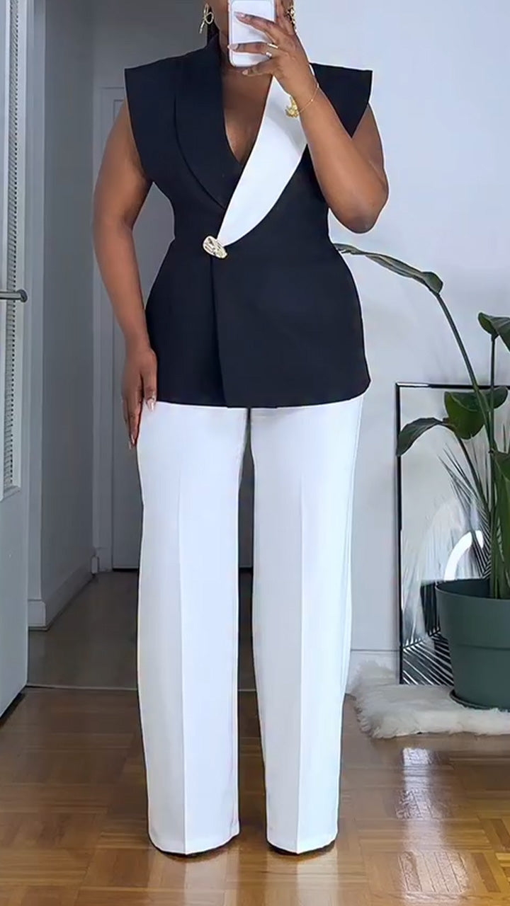 Ensemble costume de ville veste et pantalon à col pour femme