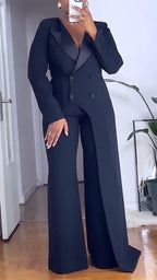 Ensemble tailleur irrégulier avec col pour femme + pantalon couleur unie pour le travail
