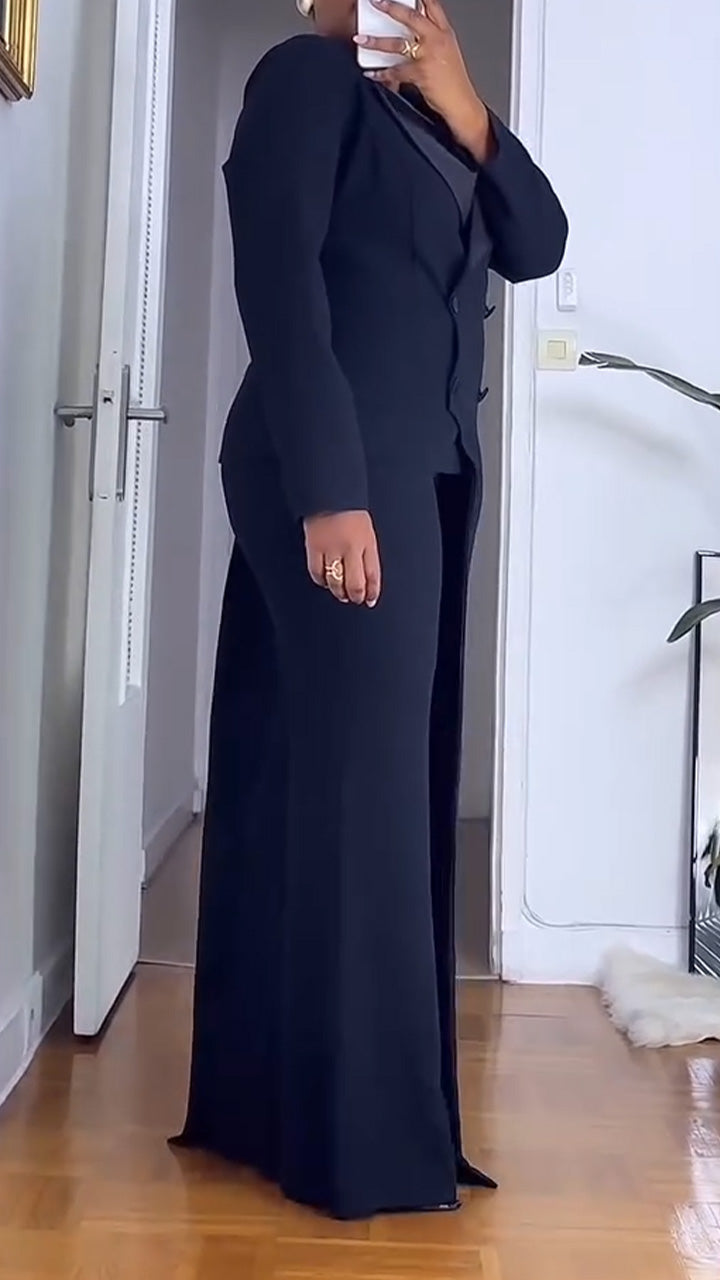 Ensemble tailleur irrégulier avec col pour femme + pantalon couleur unie pour le travail