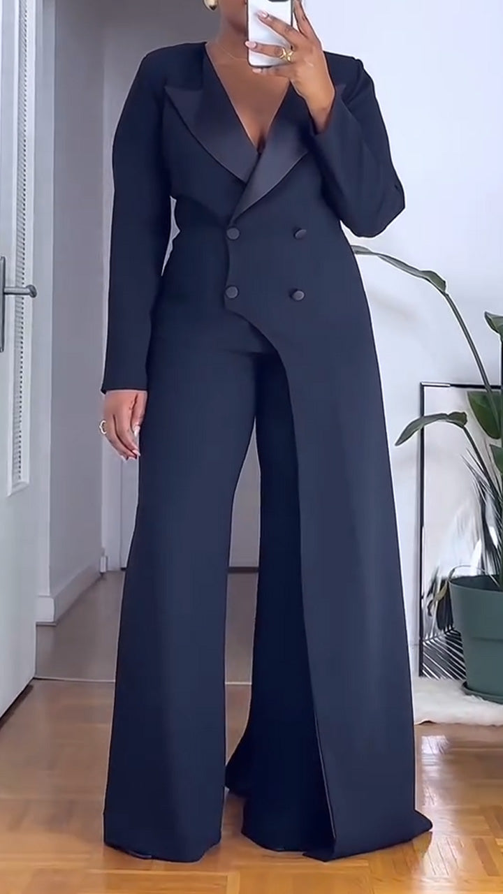 Ensemble tailleur irrégulier avec col pour femme + pantalon couleur unie pour le travail