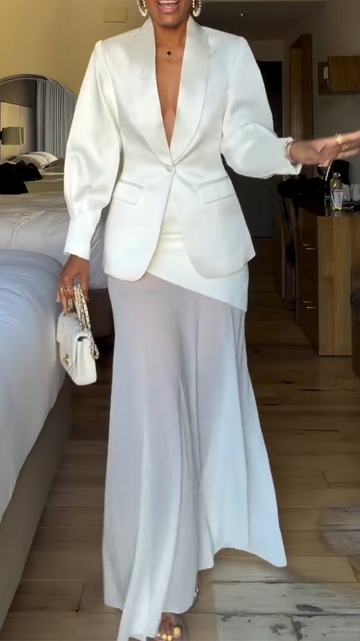 Ensemble Élégant Femme : Blazer à Col + Jupe Patchwork