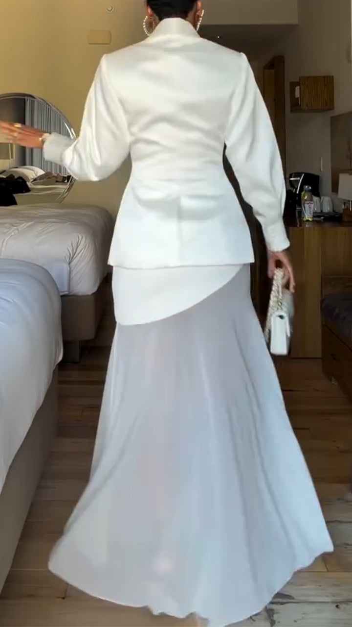 Ensemble Élégant Femme : Blazer à Col + Jupe Patchwork