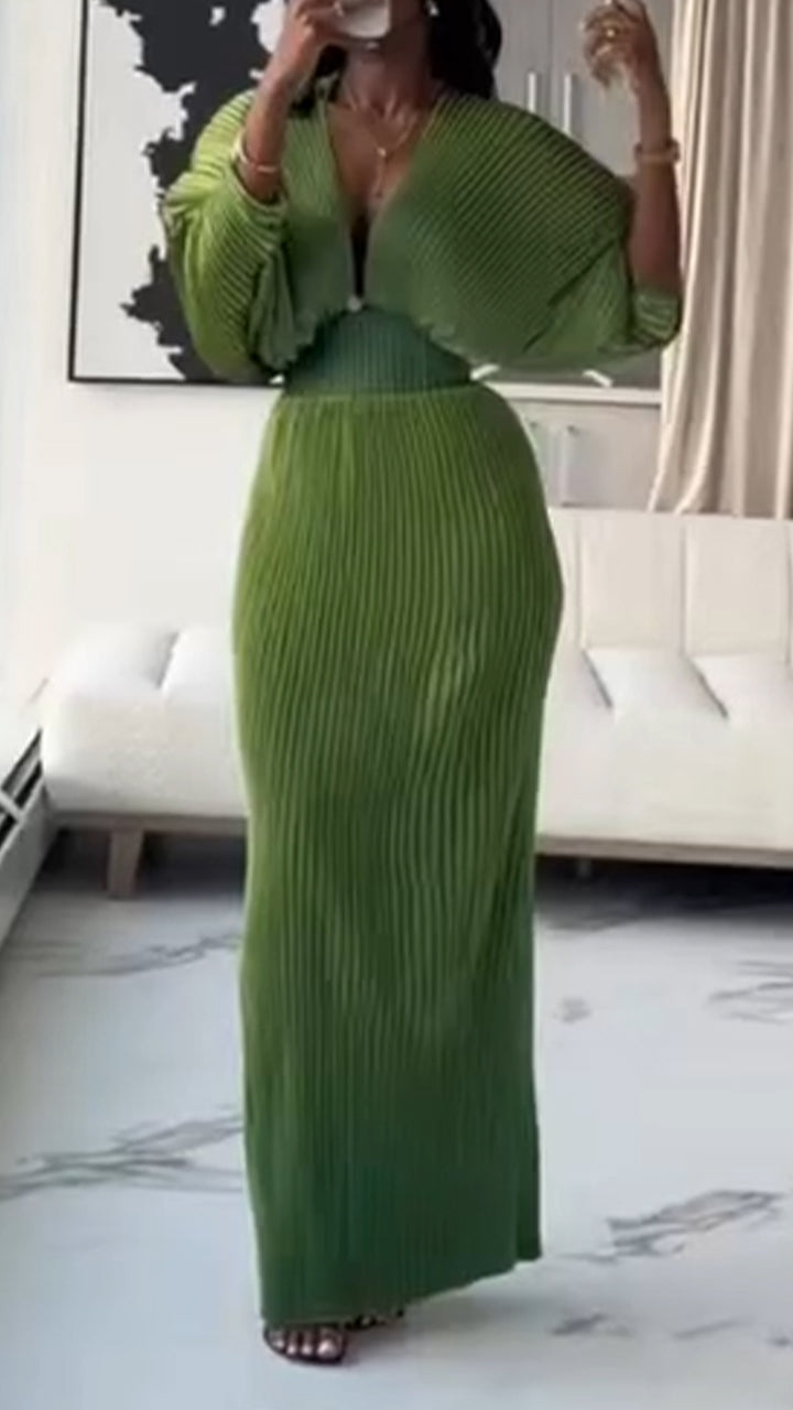 Robe Femme Élégante à Col en V Profond, Taille Cintrée et Jupe Panneaux