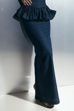 Ensemble gilet et jupe en jean avec col en V et rayures pour femme