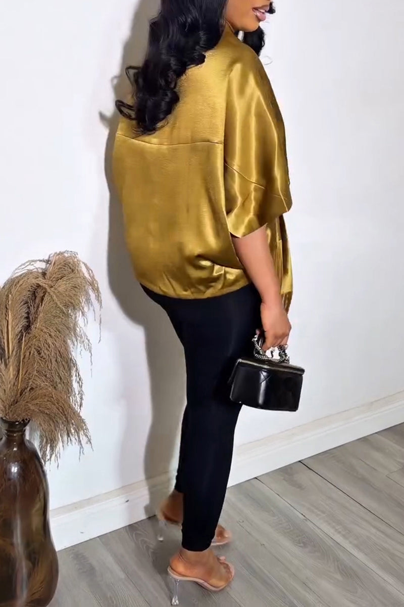 Top à franges chauve-souris en satin élégant pour femme