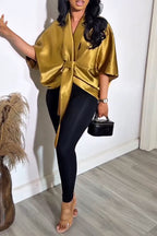 Top à franges chauve-souris en satin élégant pour femme