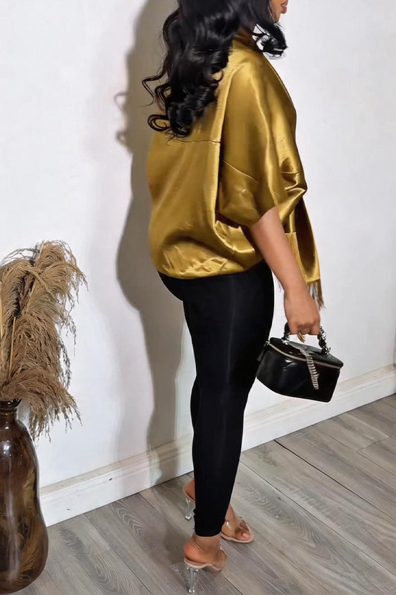 Top à franges chauve-souris en satin élégant pour femme